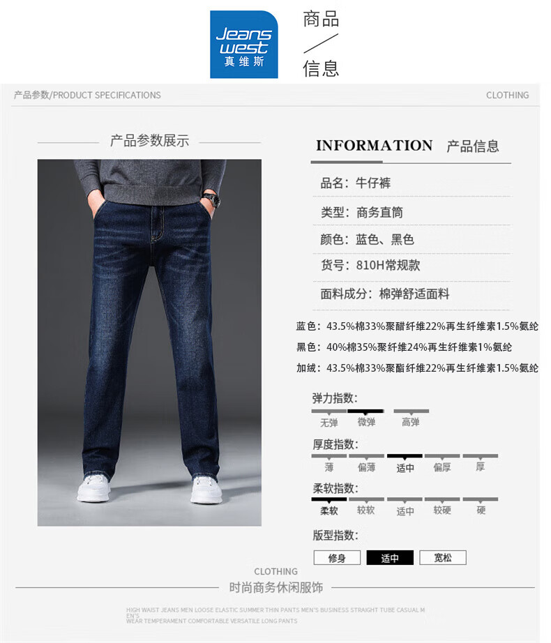 Джинсы мужские Jeanswest, трендовые прямые свободные удобные брюки, модные универсальные штаны, синие, размер 36