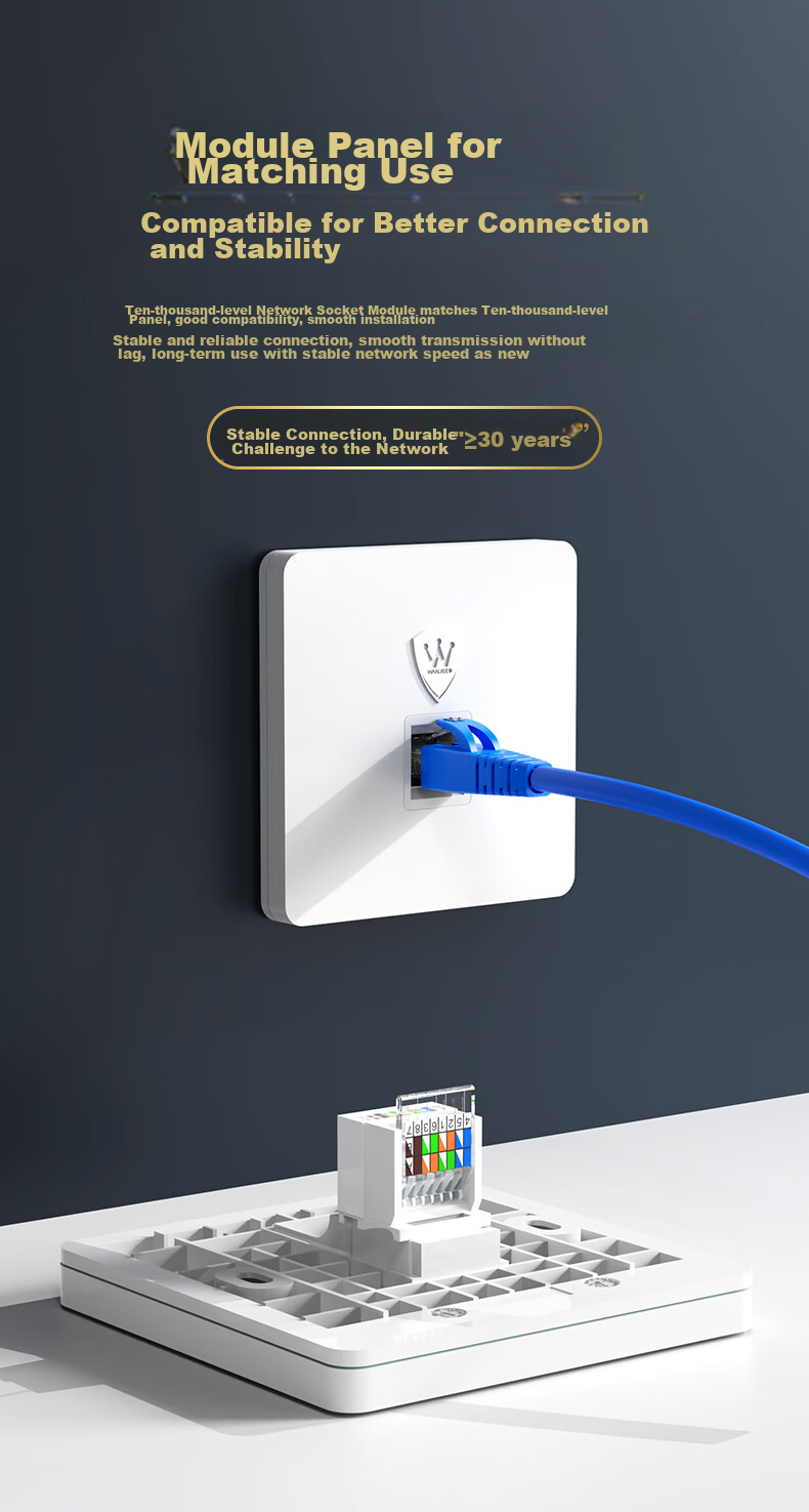 Сетевая панель WANJEED Cat6 RJ45, 86-тип, двойной порт, Gigabit Ethernet, без сверления, белый
