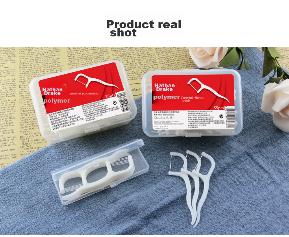 Зубная нить Naisenkelin High-Polymer Fine Smooth Dental Floss Picks, ультратонкая межзубная щетка для чистки, 55 штук * 2 коробки