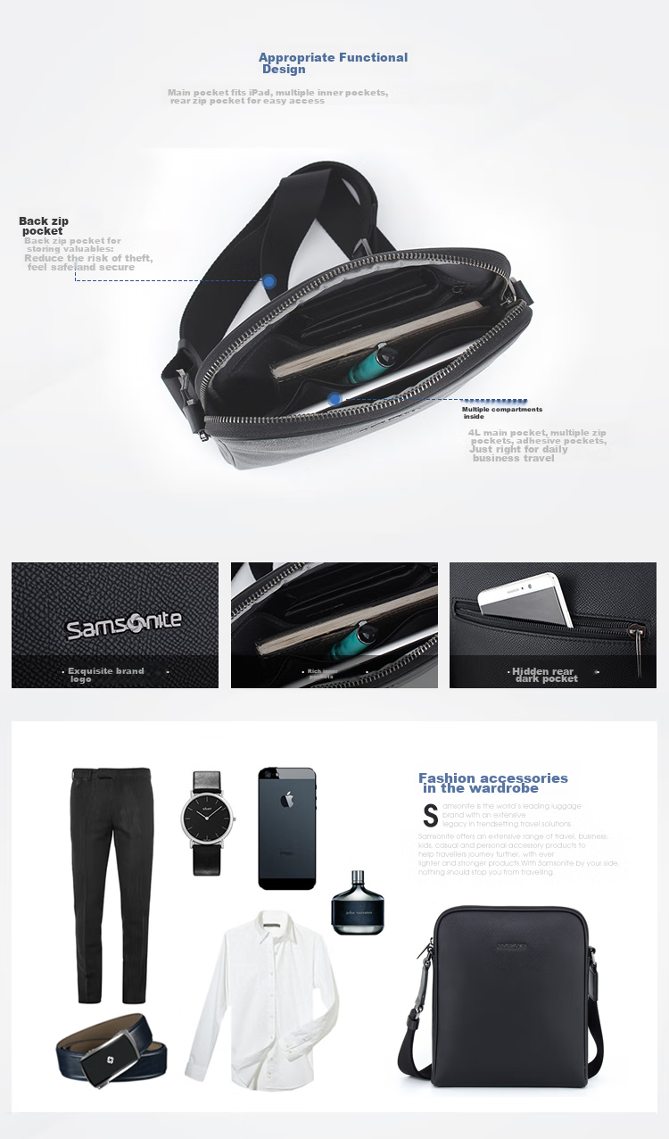 Мужская сумка Samsonite, повседневная сумка-портфель, вмещает IPad, для деловых поездок, подарок на Новый год и День святого Валентина, TK3