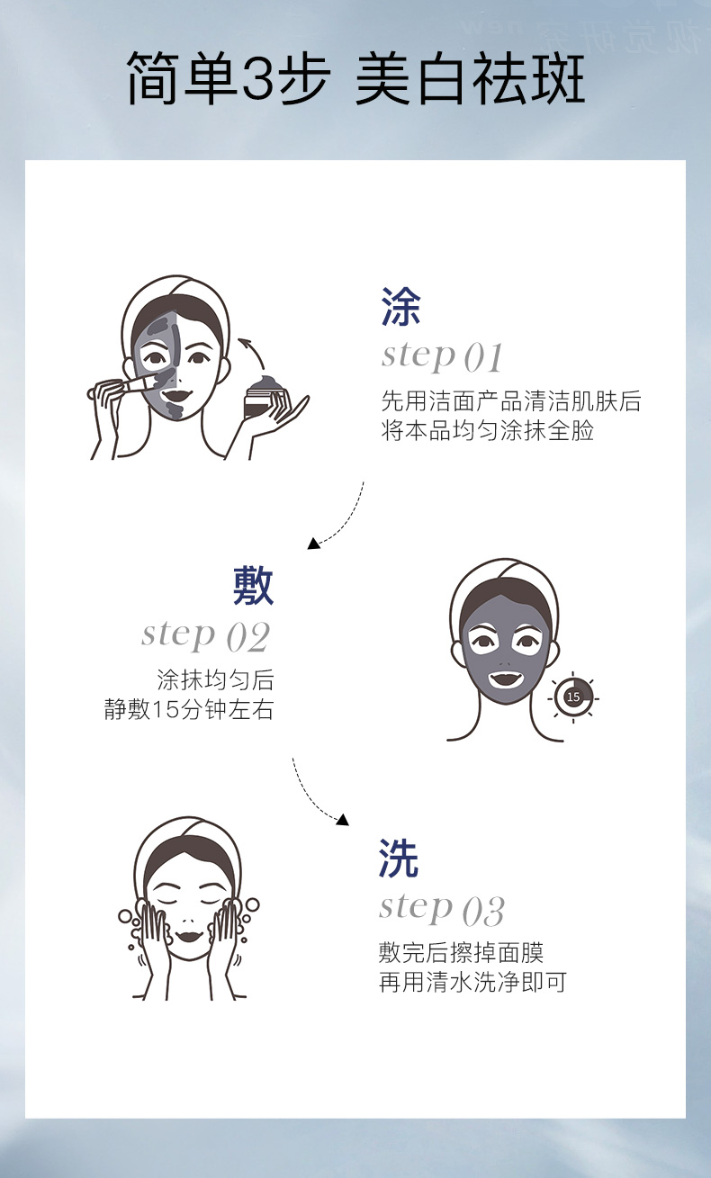 肌先知ANA 祛斑美白面膜女男涂抹式清洁毛孔提亮补水美白泥膜50g*3