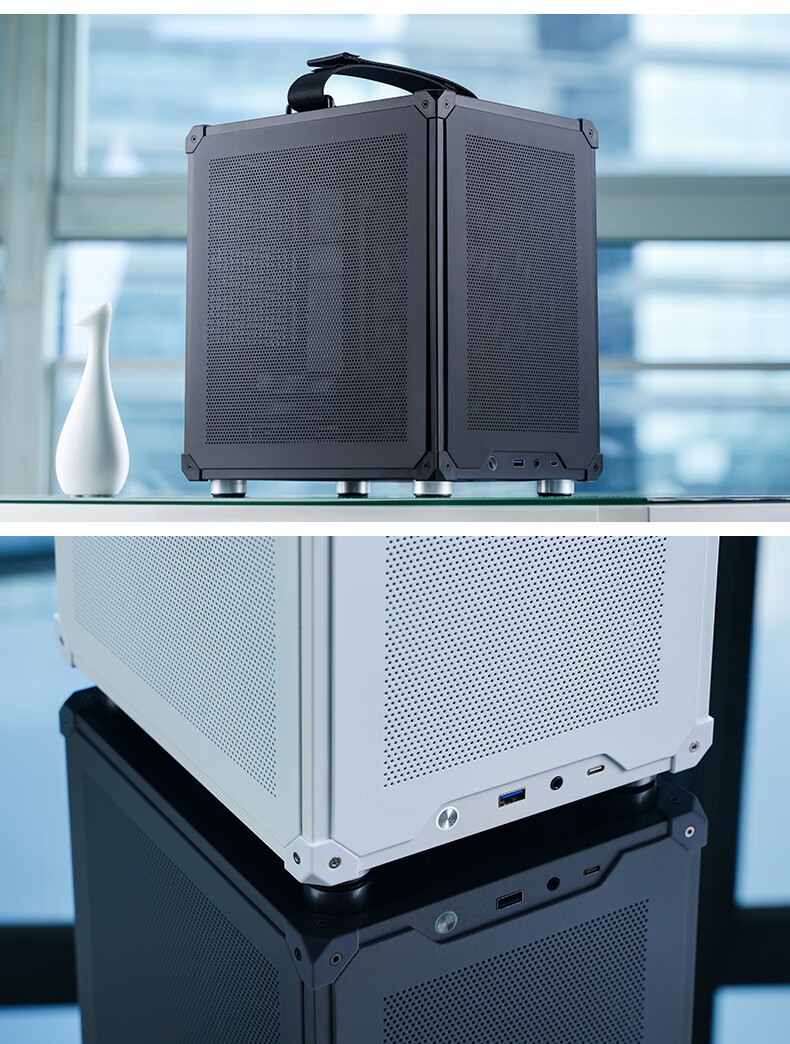 Корпус JONSBO C6 ITX Черный, Mini-ITX, ATX БП, 4 сетчатые панели, 3 вентилятора, Type-C