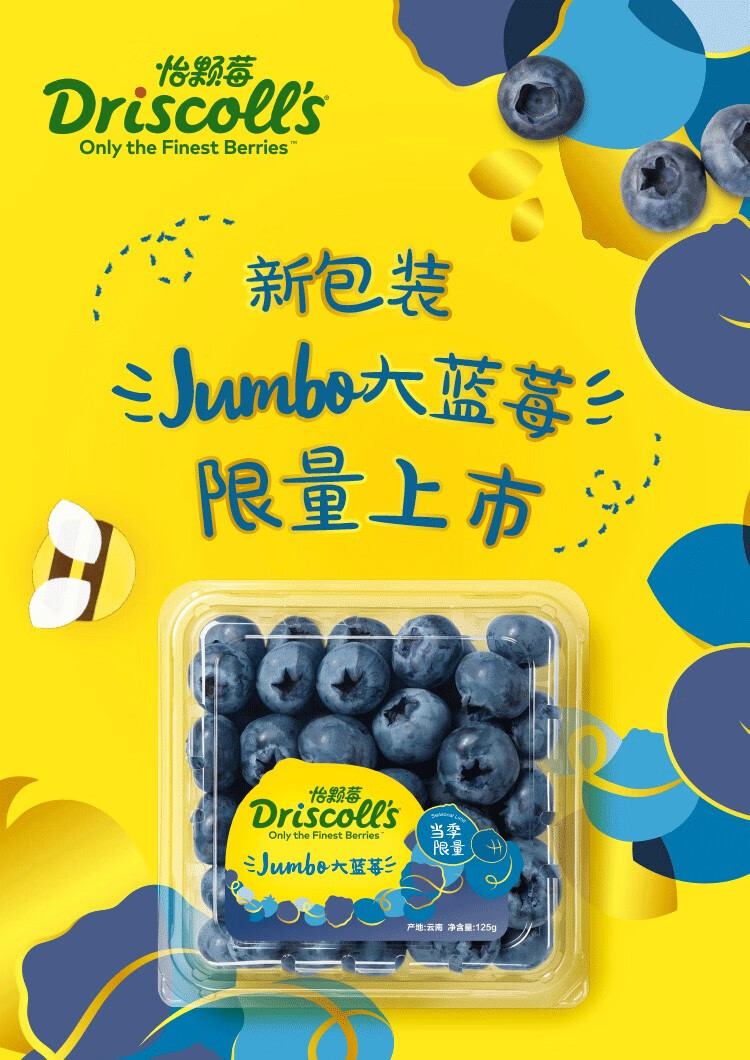 首衡怡颗莓蓝莓鲜果当季云南蓝莓 单盒125g 中果6盒