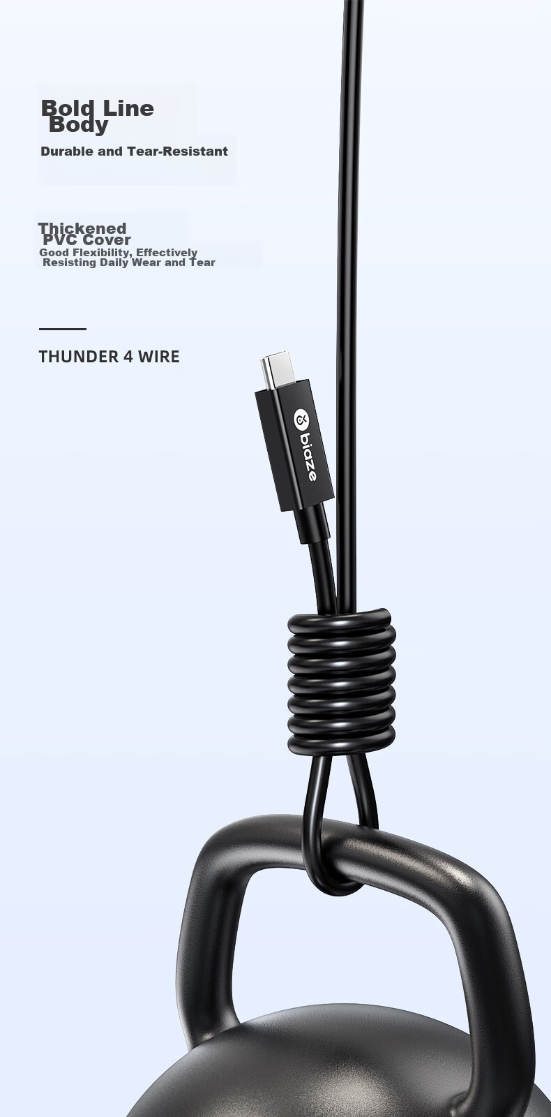 Кабель BIAZE Thunderbolt 4, USB4, Type-C, 8K, 100W, 40 Гбит/с, 0.15 м