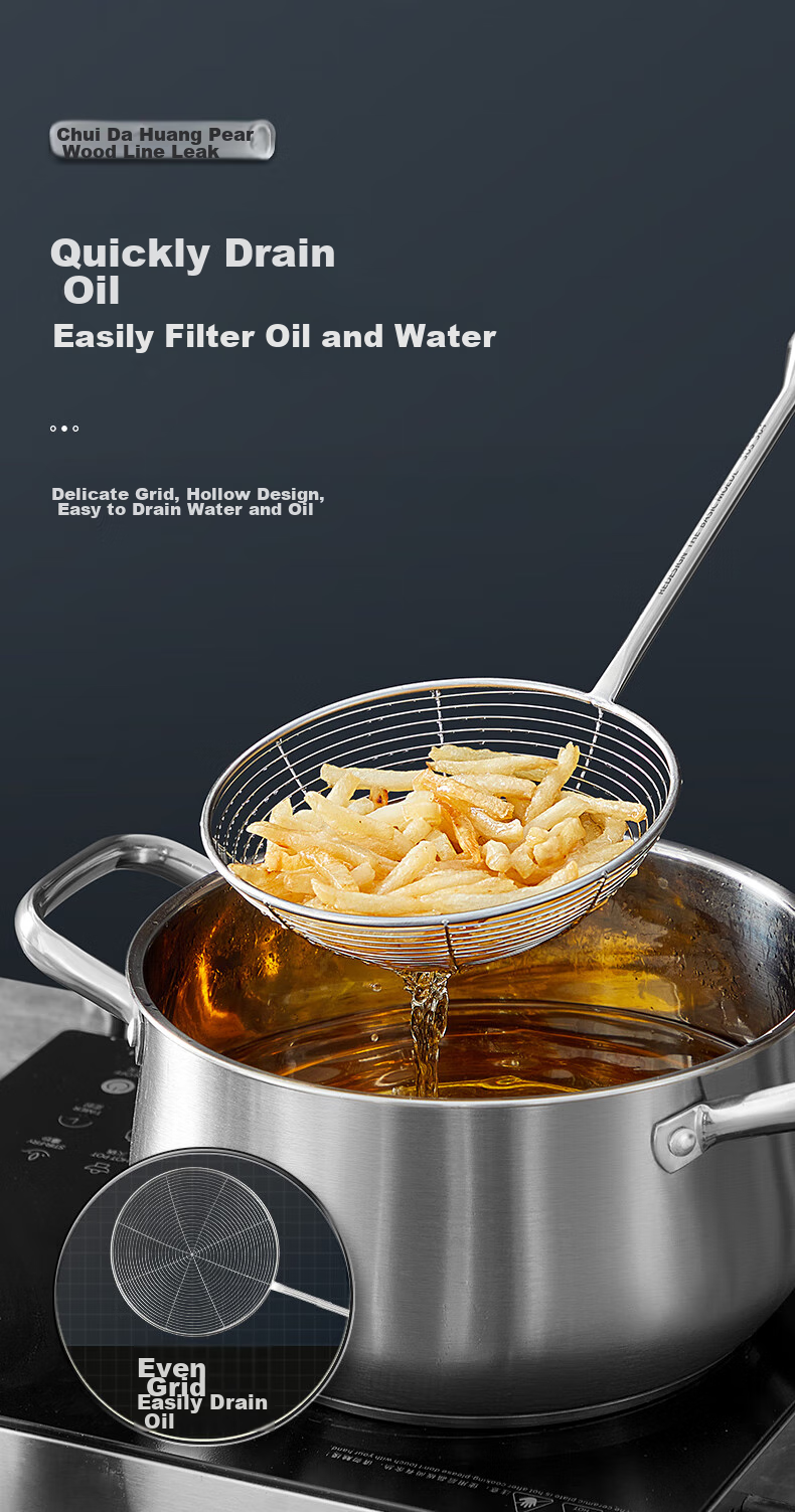 COOKER KING 304 Нержавеющая сталь Душшлаг, Половник, Дуршлаг, Большая ложка для хот-пота, Ложка для жарки во фритюре, Жаропрочная ручка, Средний размер