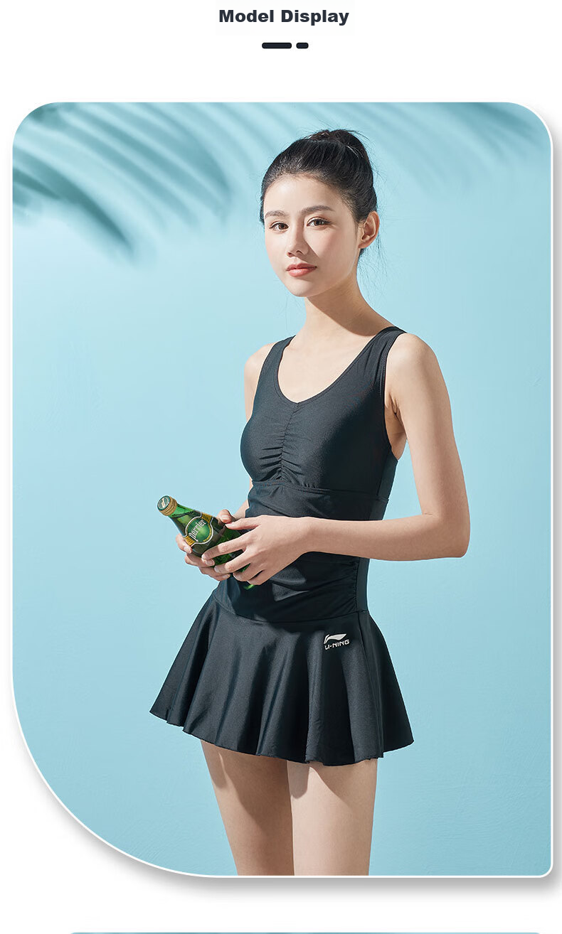 Купальник-платье Li-Ning, цельный, с трусами-шортами, пуш-ап, контроль живота, утягивающий, для отпуска, черный, размер M