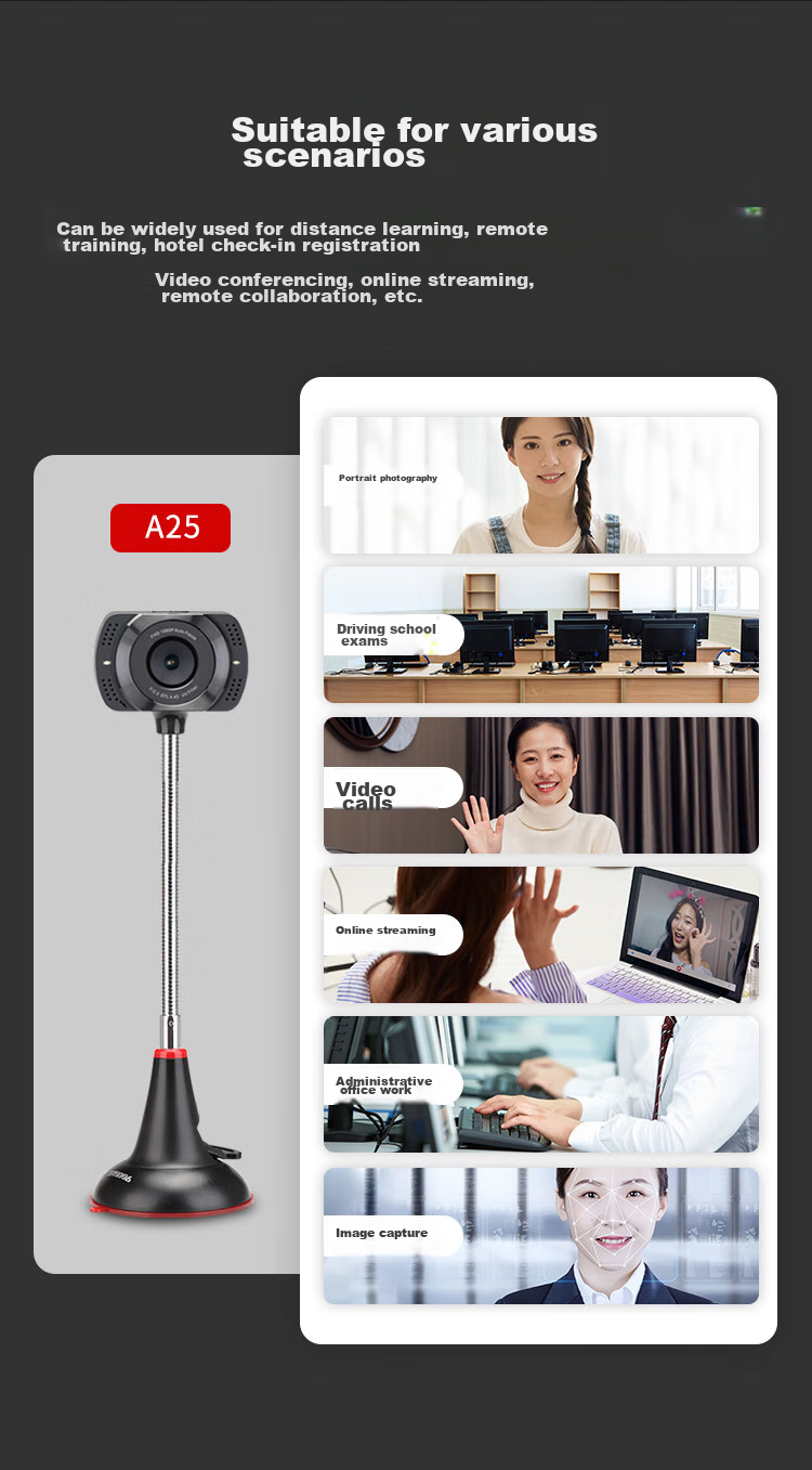 Веб-камера Aoni A25, 1080P, с автофокусом, встроенной подсветкой и микрофоном