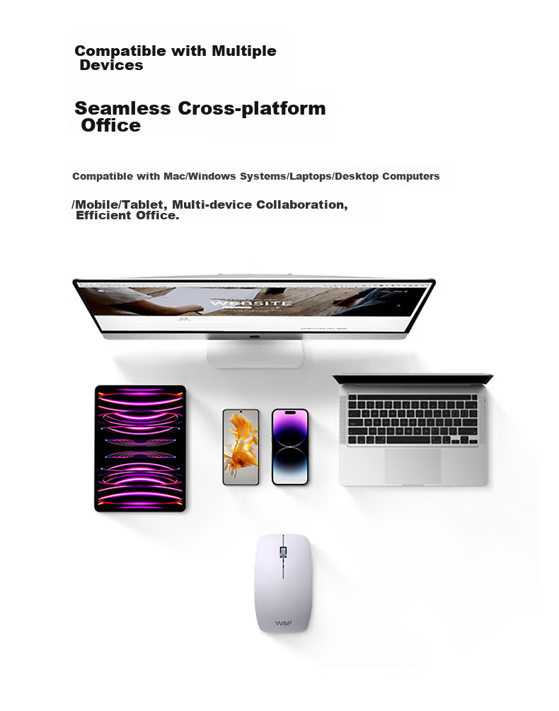 Беспроводная мышь W&P Bluetooth Tri-Mode, портативная, эргономичная, перезаряжаемая, совместимая с Apple Mac, Huawei, Microsoft