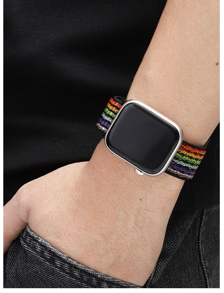 Ремешок MSSM для Apple Watch Series 11, Ultra 3/S10/9/SE3, Белый Радужный, 44/45/46/49MM, нейлоновый