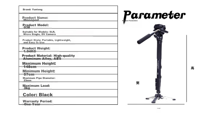 YUNTENG Monopod 038 Professional Photography And Videography Monopod, Hydraulic Head Single-Legged Tripod, DSLR Camera DV Camcorder Selfie Stand with Support Foot Pad Monopod