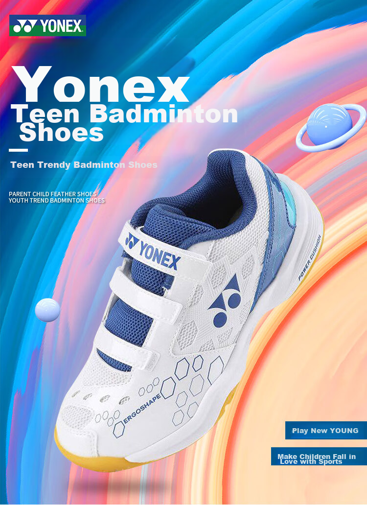 Кроссовки для бадминтона YONEX SHB101JRCR, детские, белые с синим, размер 35