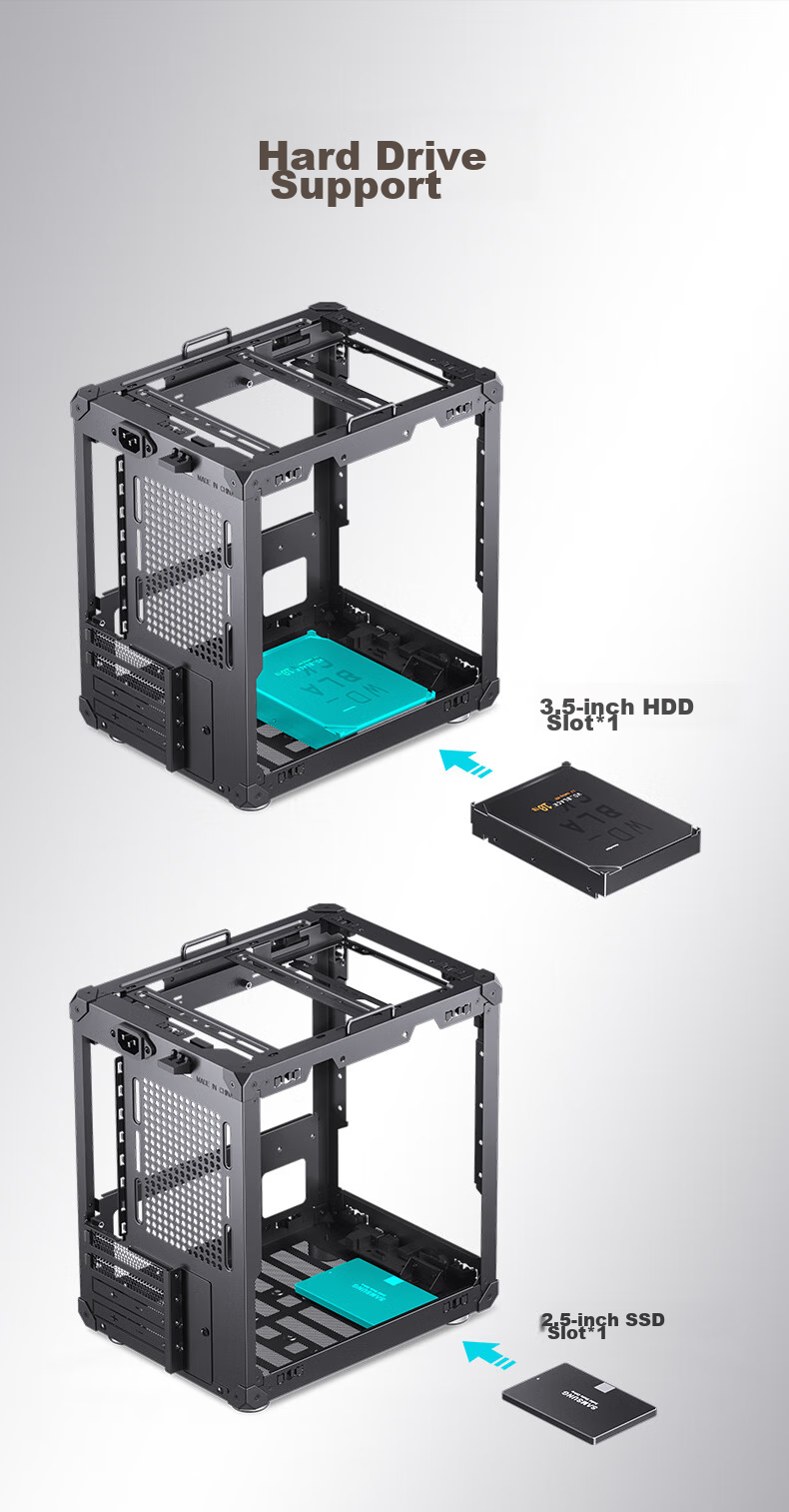 Корпус JONSBO C6 ITX Черный, Mini-ITX, ATX БП, 4 сетчатые панели, 3 вентилятора, Type-C