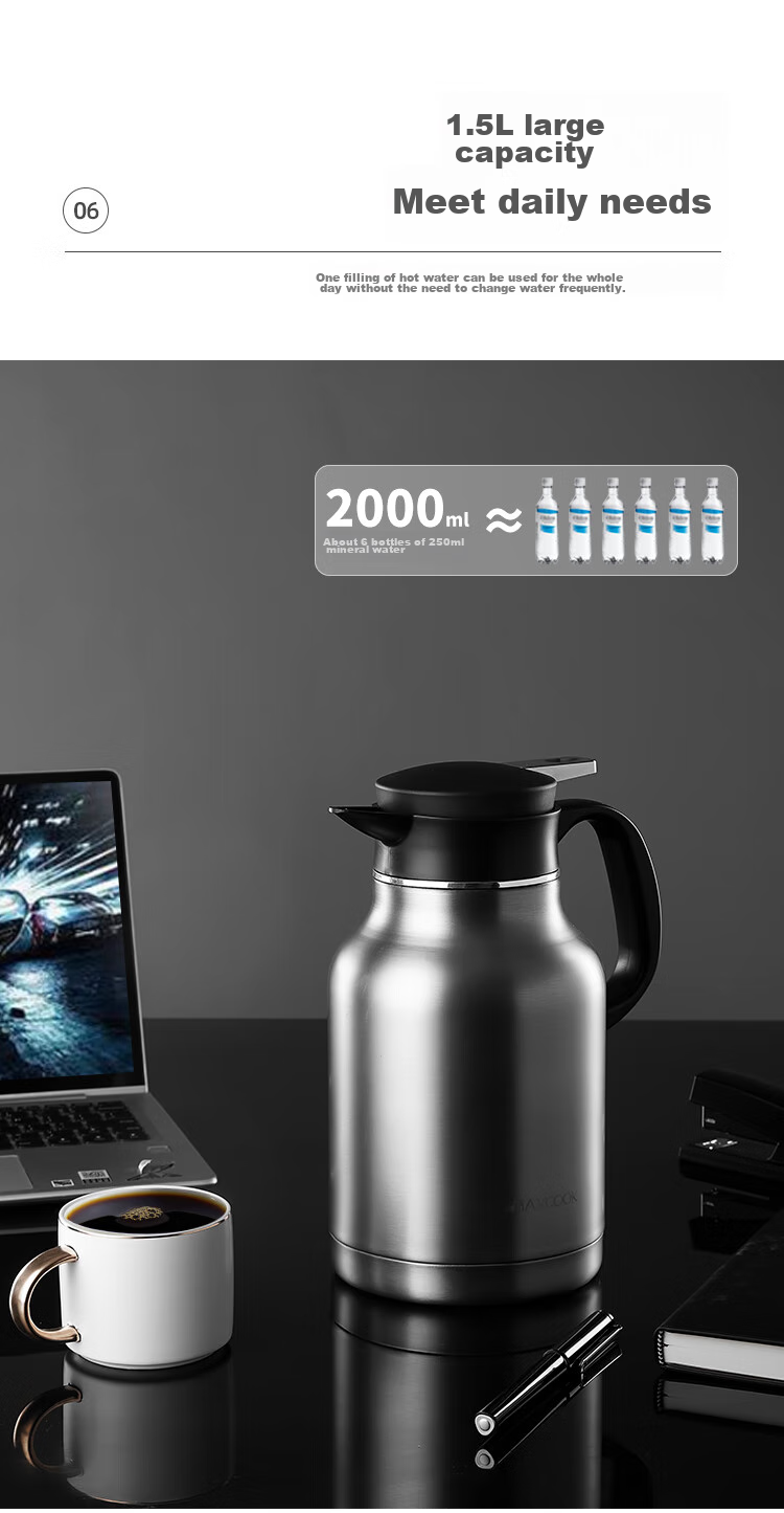Термос MAXCOOK, 1.5 л, нержавеющая сталь, для дома и офиса, MCH6785