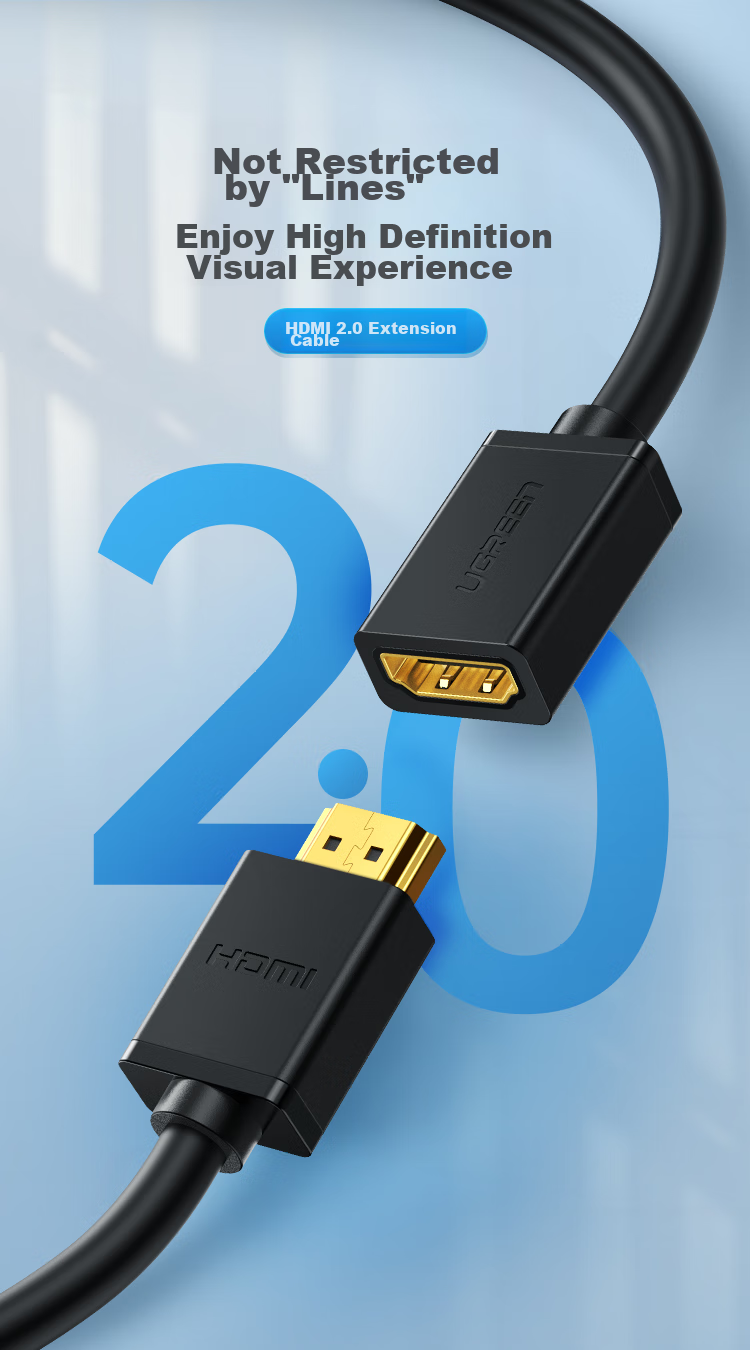 UGREEN HDMI Extension Cable Male to Female, 4K Digital High-Definition Cable, 3D Video Cable, Data Connection Cable for Laptop, TV, Monitor, Projector, 1 Meter