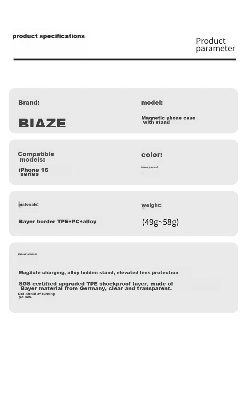 Чехол BIAZE для iPhone 16 Pro Max с магнитной подставкой, прозрачный, противоударный, MagSafe