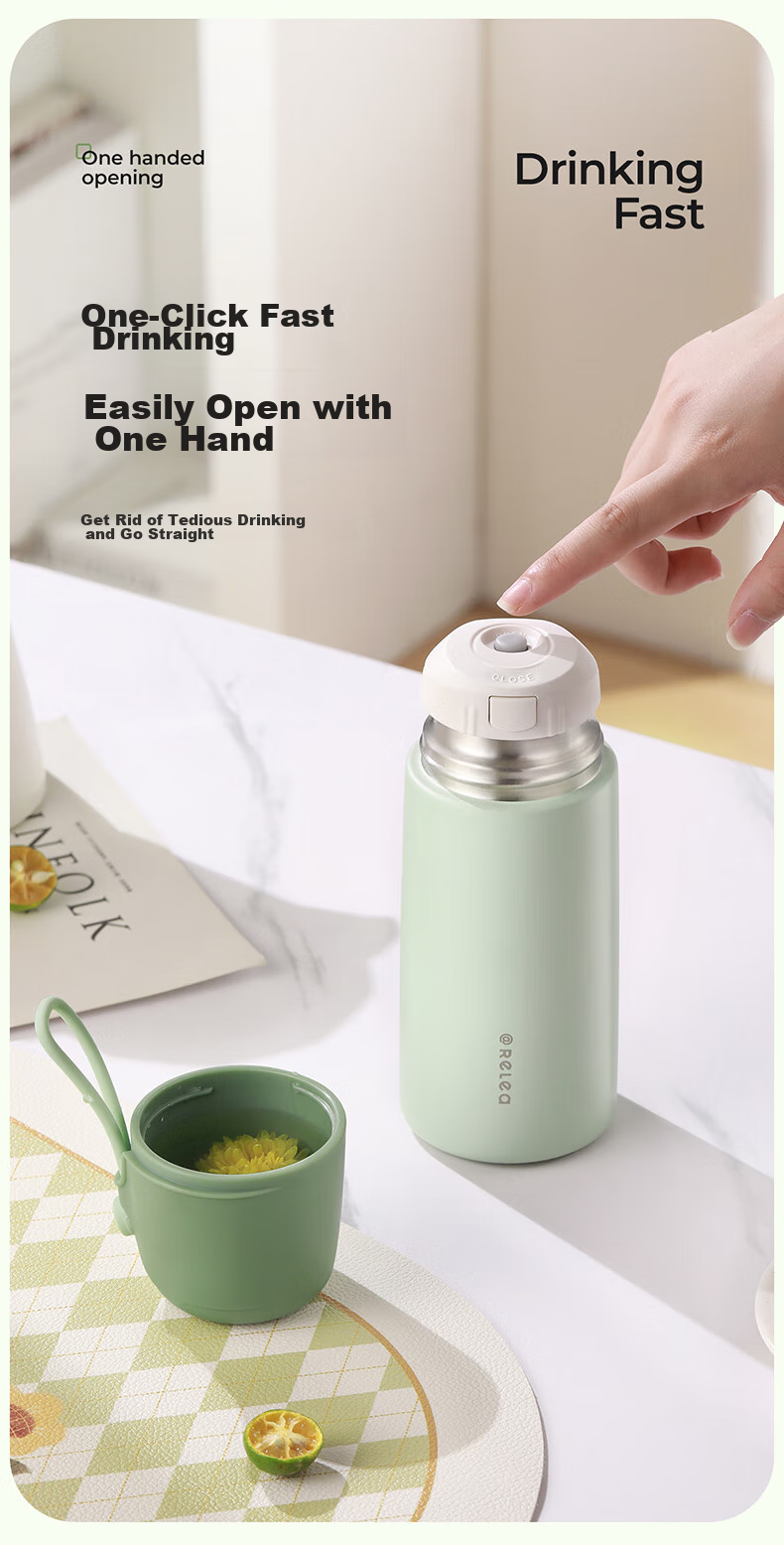 Термокружка RELEA Portable Insulated Water Bottle, 550 мл, стальная, с двойными стенками, для студентов, мужчин, женщин и детей, подарок на день рождения