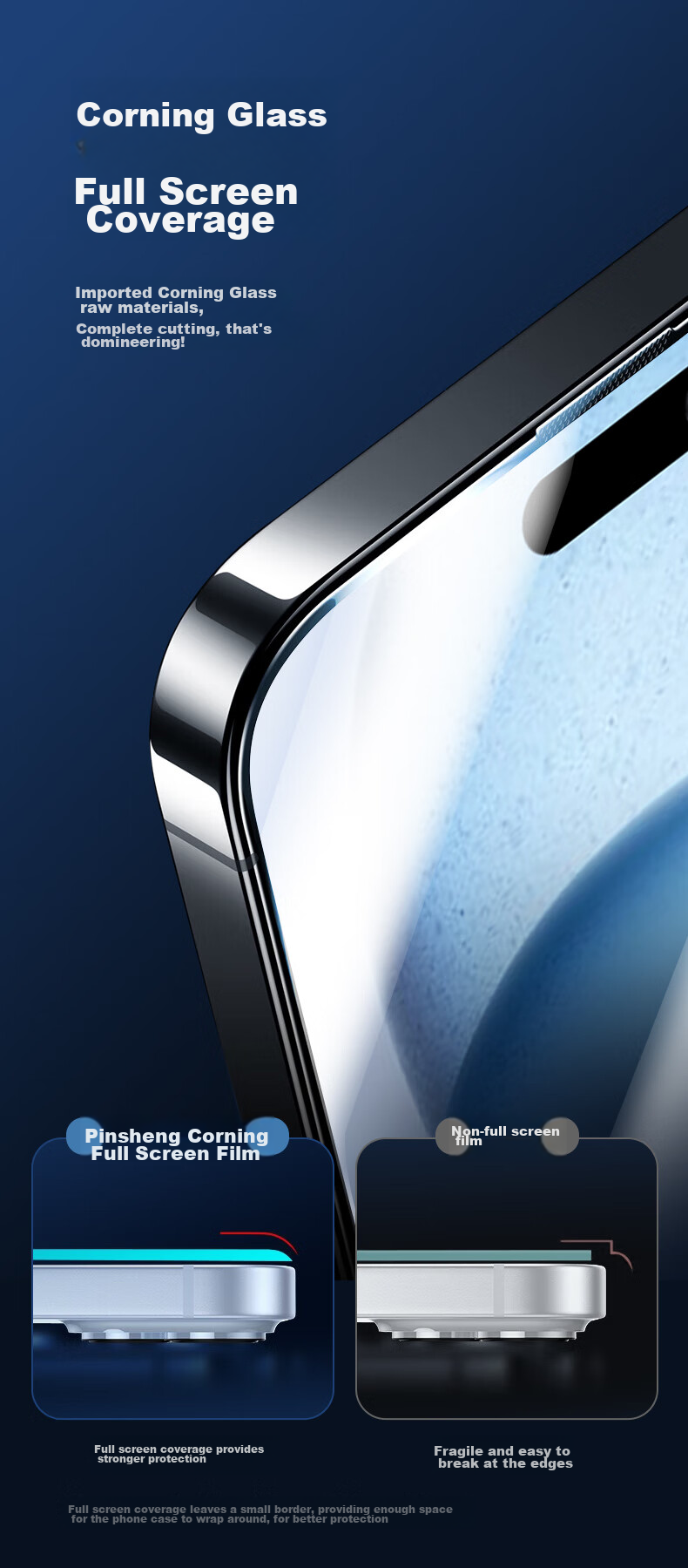 Защитное стекло PISEN для iPhone 15 Pro Max, полное покрытие Corning Glass, HD Clear, пыленепроницаемое, антиотпечатки, ударопрочное, 1 шт.