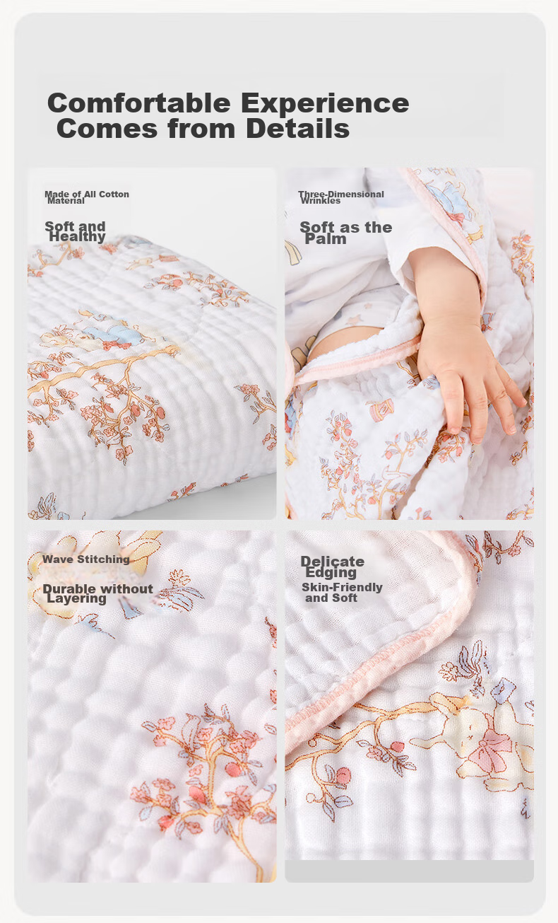 Детское полотенце PurCotton, муслиновое, 120x120 см, 6 слоев, для новорожденных, с рисунком "Животные"
