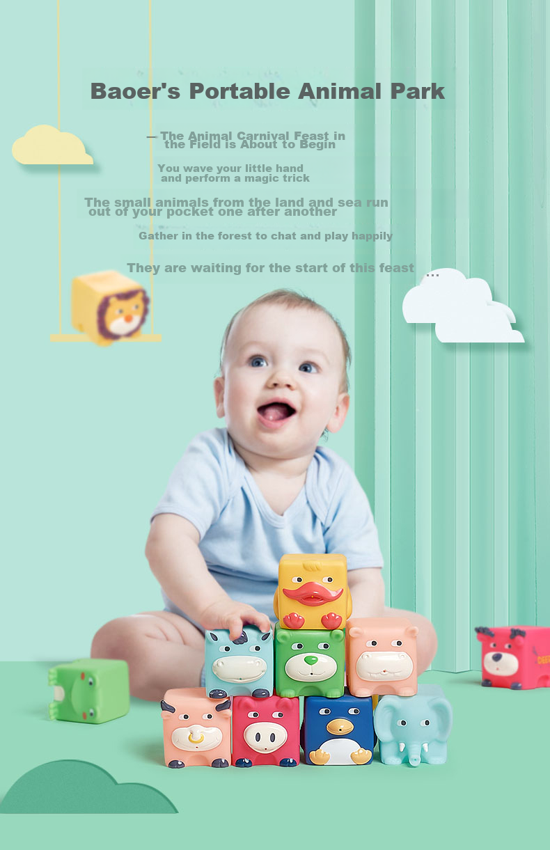 Babycare Мягкие строительные блоки для малышей, развивающие игрушки для детей от 0 до 1 года, мягкие кубики "Лесная сказка", 6 шт.