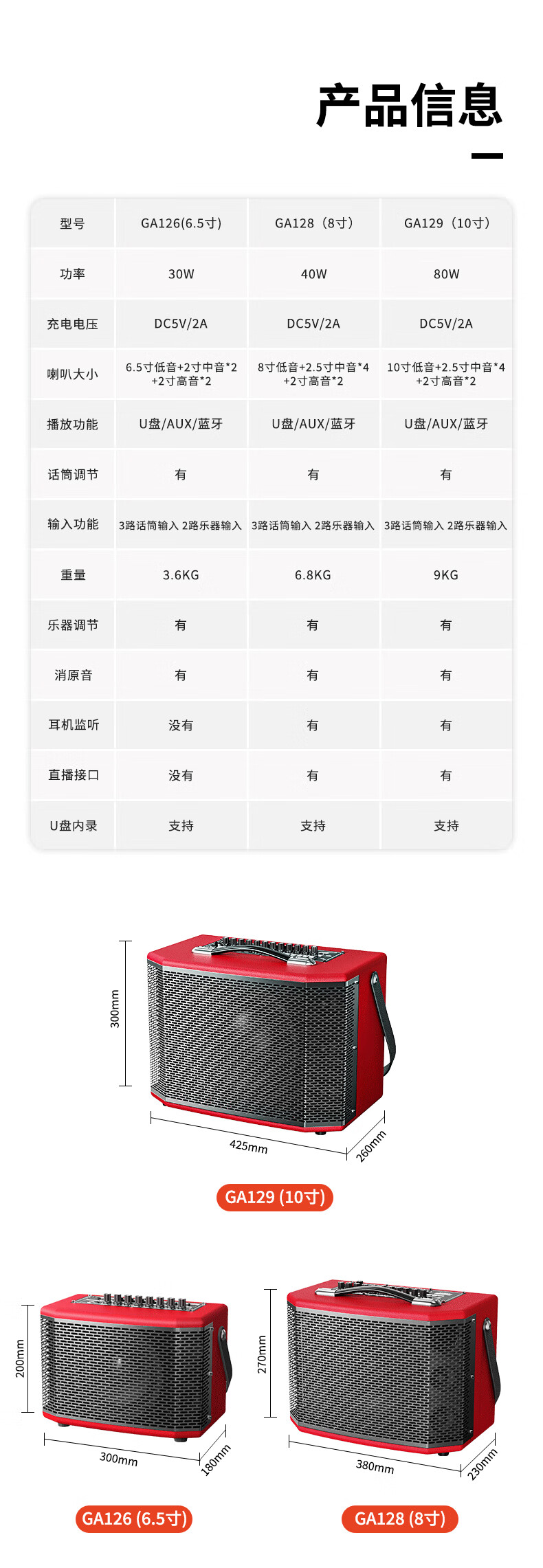 Портативный Bluetooth-динамик Saida GA126 для гитары, саксофона, электронного клавишного инструмента, живых выступлений, пения, стриминга, портативный перезаряжаемый музыкальный инструмент