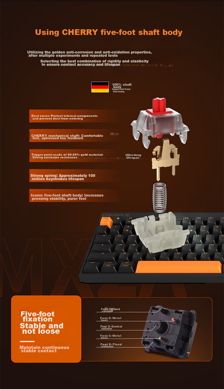 Механическая клавиатура CHERRY MX2.0 PRO, 108 клавиш, беспроводная Bluetooth, игровая и офисная, для ПК, совместима с WIN/MAC, переключатели Night Flame Tea