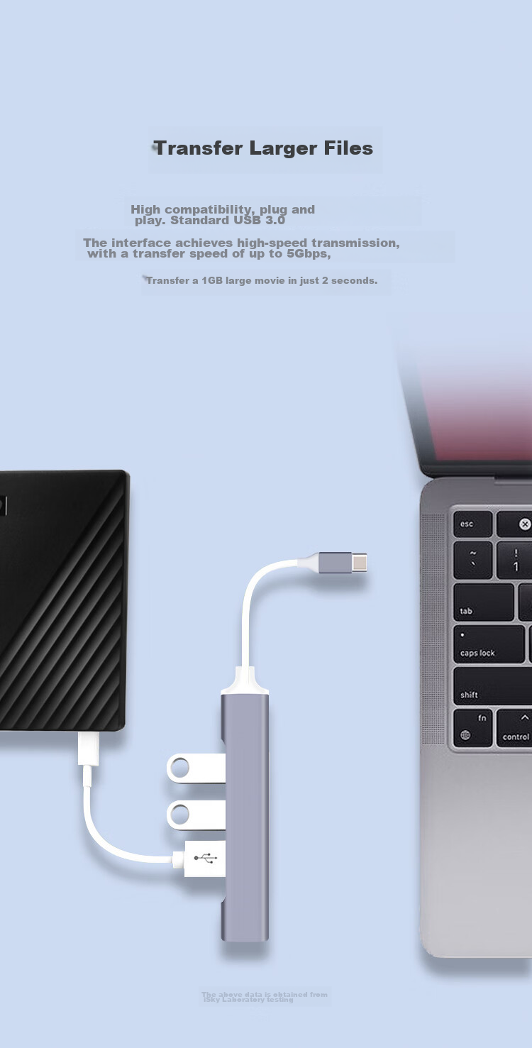 iSky Type-C Expansion Dock, USB-C Hub, Apple Laptop Converter, 4-Port High-Speed Four-In Hub Adapter, Expansion Dock