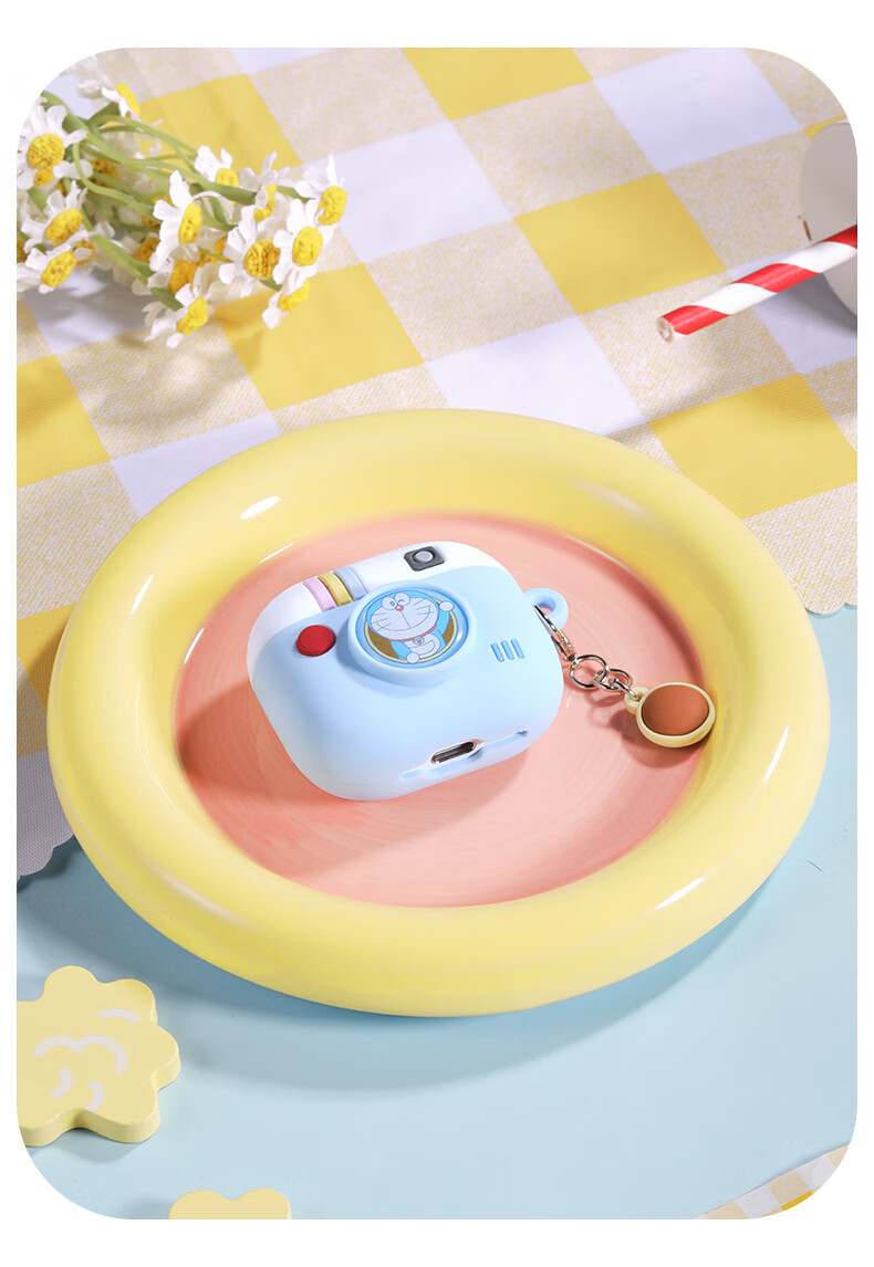 Чехол для наушников ROCK Doraemon для Apple AirPods 4, силиконовый, защитный, противоударный, с принтом "Ретро камера"