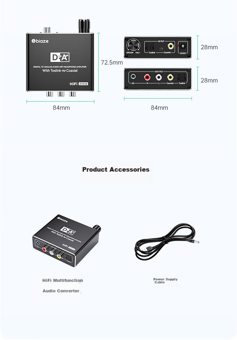 BIAZE HiFi Аудио конвертер, коаксиальный в оптический SPDIF в RCA, 3.5 мм AUX, для Xiaomi TV, усилителя, колонок, саундбара, ЦАП