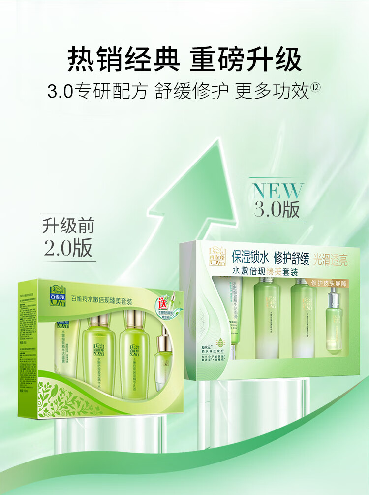 百雀羚（PECHOIN）护肤套装礼盒水嫩倍现臻美4件套（洁水乳眼部精华）补水保湿舒缓