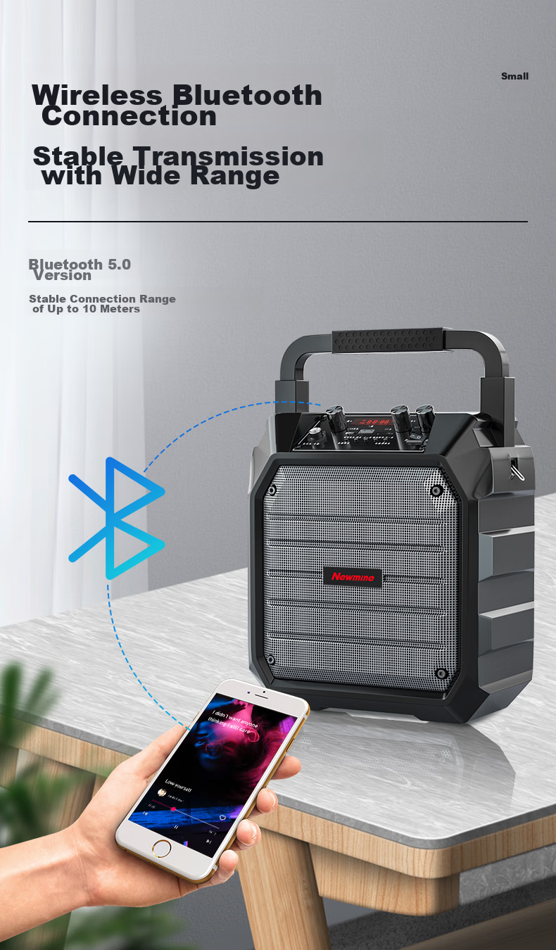 Беспроводная Bluetooth-колонка Newmine K98, портативная, с двумя микрофонами, радио, для уличных выступлений и домашнего использования