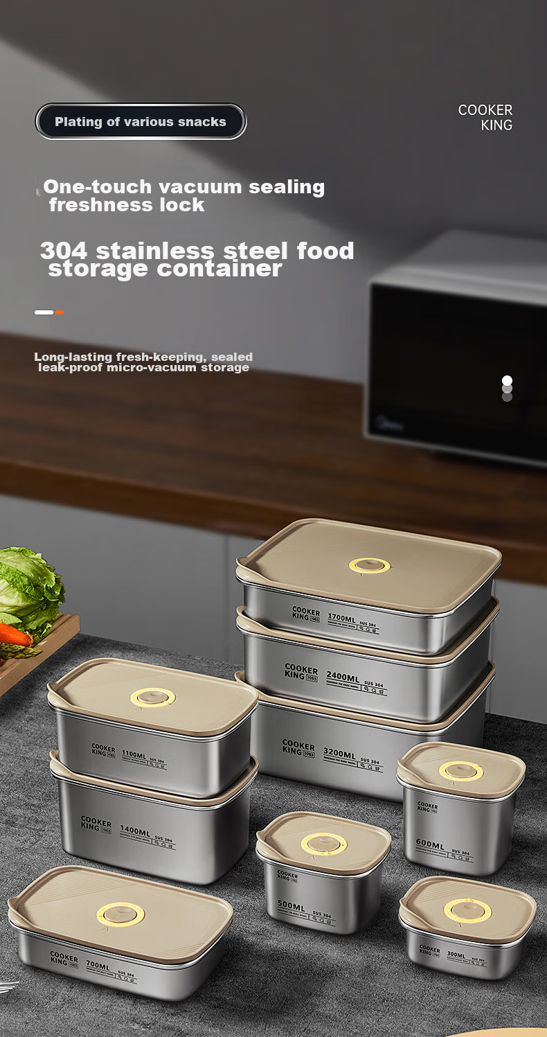 Контейнер для хранения еды COOKER KING из нержавеющей стали 304, вакуумный, герметичный, 1100 мл