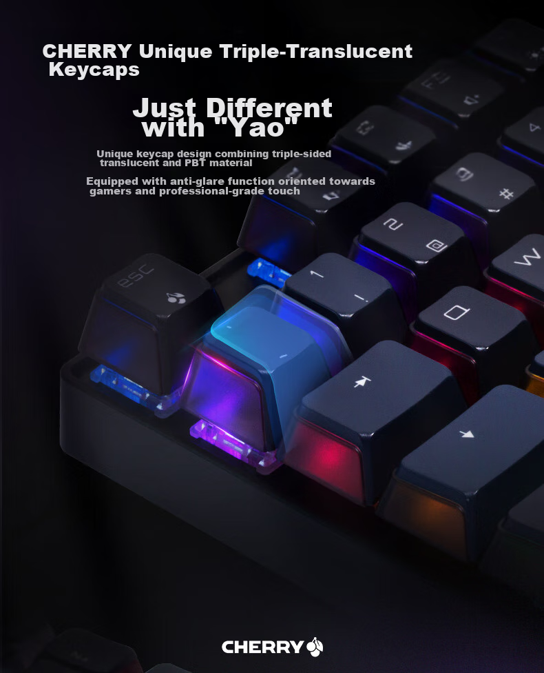 CHERRY MX8.2 Xaga Wireless Keyboard, Bluetooth Tri-Mode Office Mechanical Keyboard, Compatible with MAC System, Three-Transparency PBT Keycaps Customizable Keyboard, New Year Gift