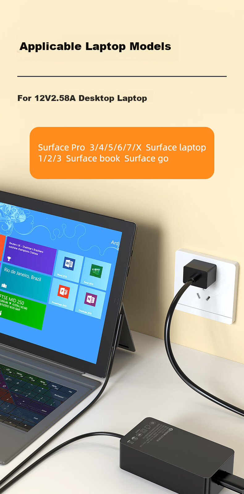 Зарядное устройство BIAZE Microsoft Surface, адаптер питания 15V 2.58A 44W для ноутбуков и планшетов Surface Pro 4/5/6/7, Surface Laptop, Surface Go, Surface Book 2