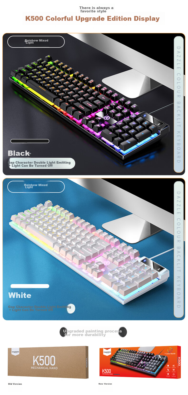 Клавиатура YINDIAO K500, механическая, игровая, с подсветкой, полноразмерная, проводная, черная