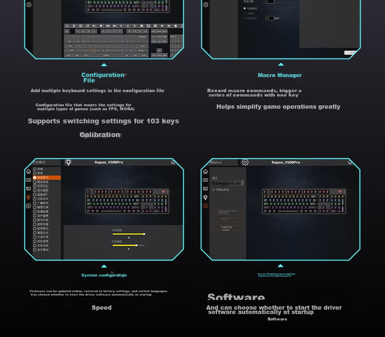 Игровая механическая клавиатура Rapoo V500PRO с подсветкой, 104 клавиши, проводная, синий переключатель