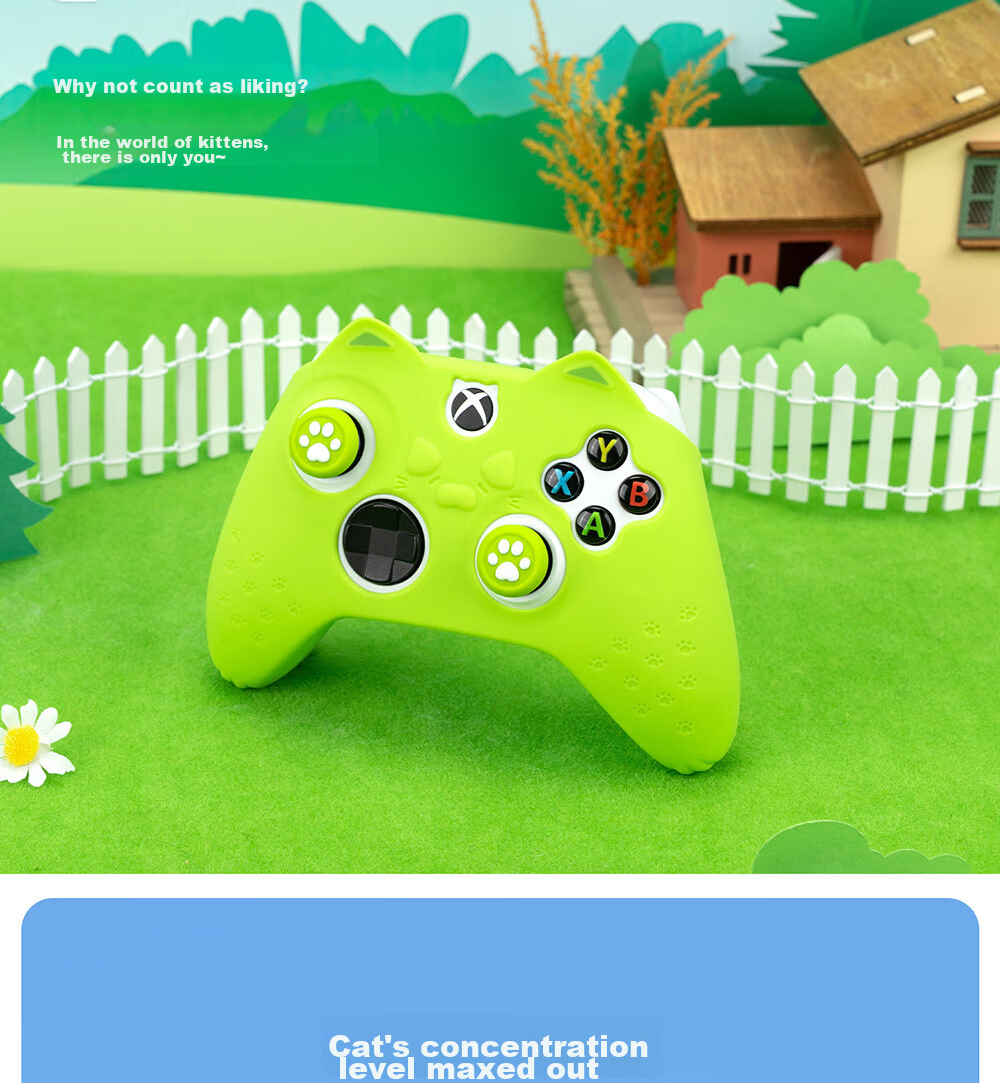 Чехол для геймпада Jixiang Xbox, зеленый, силиконовый, с колпачками для джойстика в виде кошачьей лапы