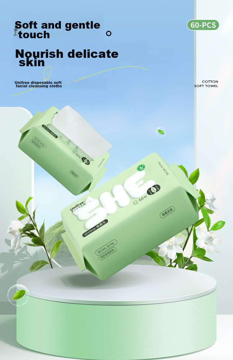Одноразовые хлопковые полотенца Unifree, 60 шт. в упаковке, 3 упаковки, для лица, для мужчин и женщин, мягкие, нежные