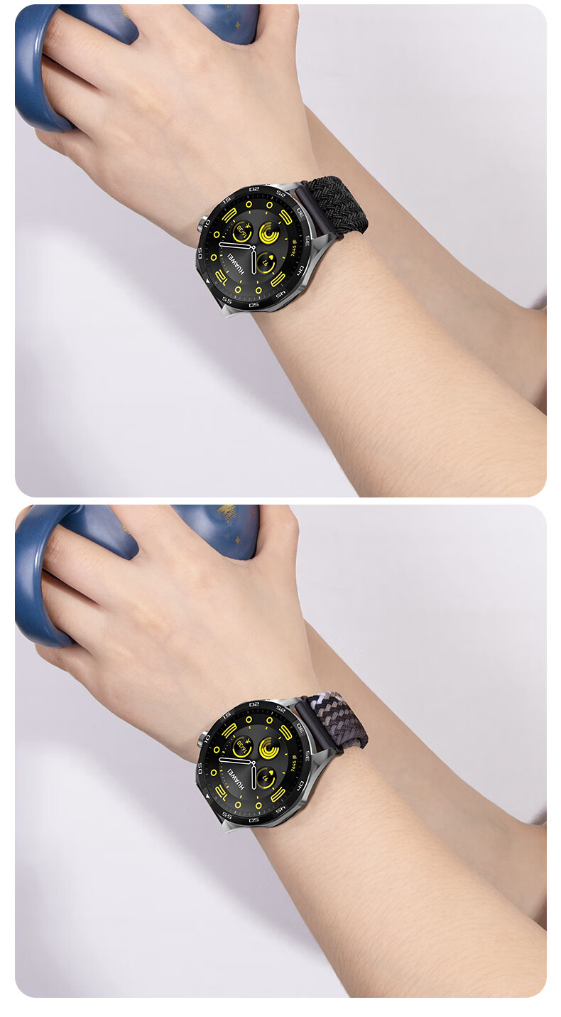 Ремешок для Huawei Watch GT 6/GT5/GT4/GT3/watch4/3pro/GT3pro/buds, нейлоновый плетеный, черный графит, 46/48 мм
