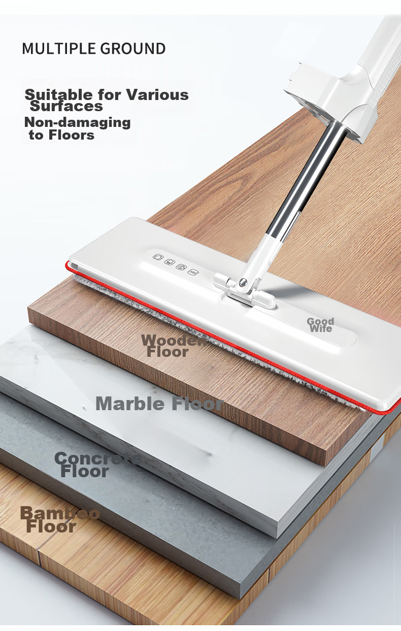 Швабра OKwife Flat Mop с ручкой 42 см и двумя чистящими салфетками, большая, универсальная, без ручной стирки