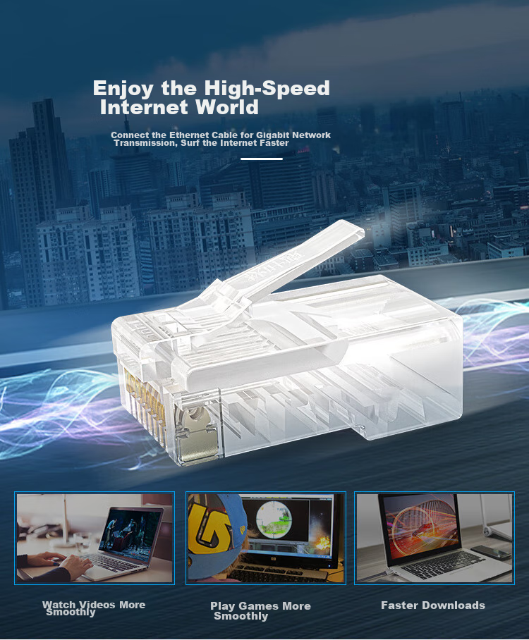 Коннектор CHOSEAL Cat5e RJ45, позолоченный, для инженерной сети Gigabit, 8P8C, 10 шт.