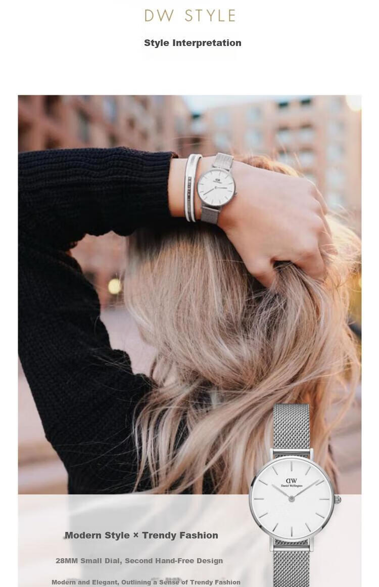 Женские наручные часы Daniel Wellington DW220, кварцевые, с белым циферблатом и стальным браслетом, 28 мм