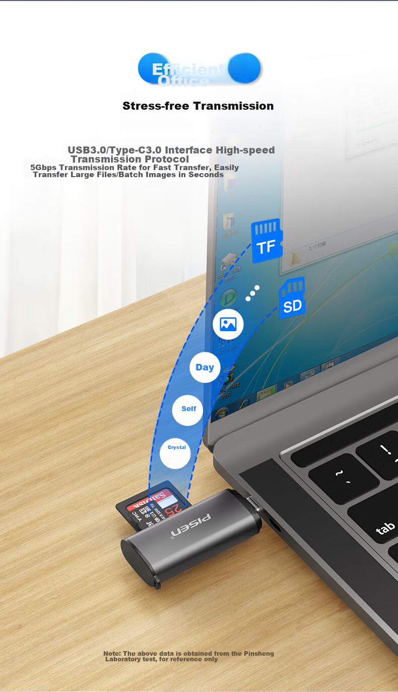 Кард-ридер PISEN Type-C SD/TF, 2-в-1, алюминиевый корпус, USB 3.0, OTG для смартфонов и ноутбуков