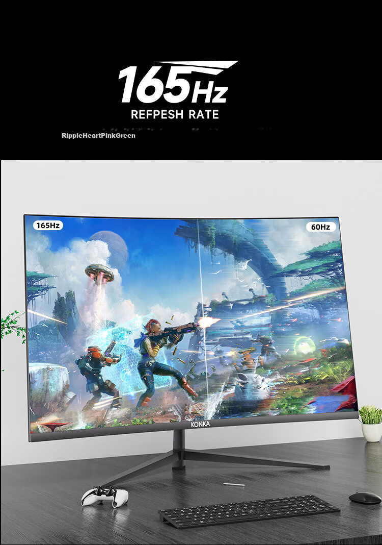 Игровой изогнутый монитор KONKA 27 дюймов, 2K (2560x1440), 165 Гц, VA, 1800R, FreeSync, HDR10, черный