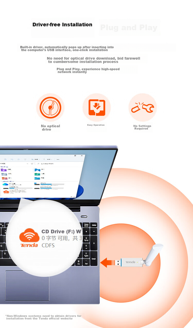 Tenda U2 V5.0 WiFi 6 USB беспроводной сетевой адаптер, 300 Мбит/с, внешний USB-адаптер Wi-Fi 6, высокопроизводительная антенна 6dBi, для настольных ПК и ноутбуков