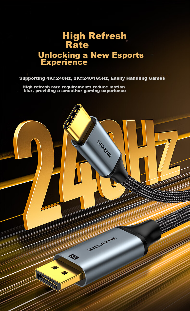 Адаптер-кабель SAMZHE DP 1.4 на Type-C, двунаправленный, Thunderbolt 4/5, 8K60/4K240Hz, для Apple ноутбуков и телефонов, HZ15