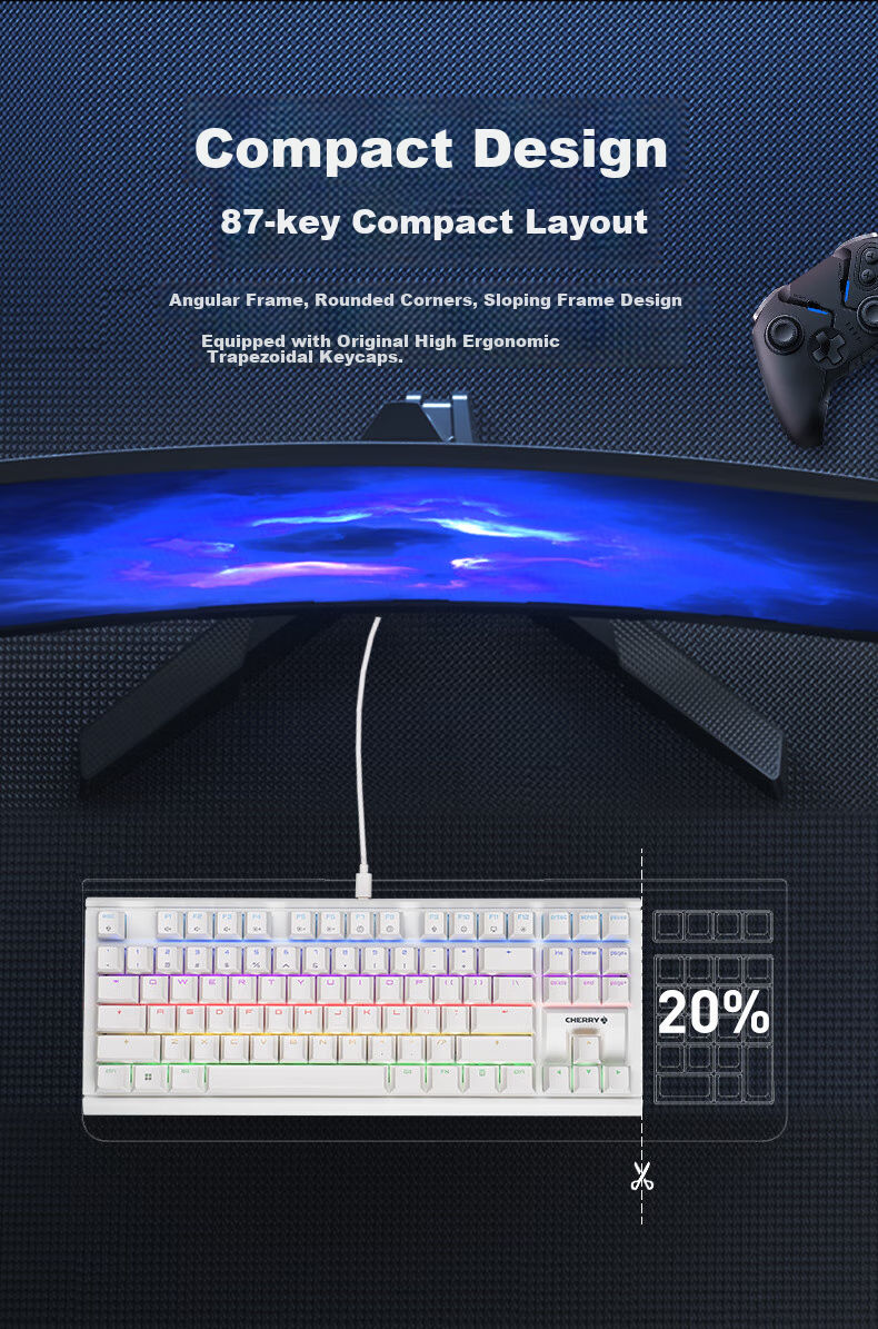 Механическая клавиатура CHERRY MX1.1 Aurora, 87 клавиш, RGB подсветкой, проводная, белая