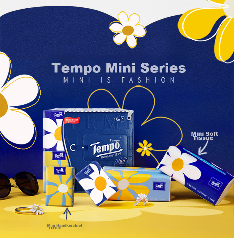 Бумажные платочки TEMPO Yibo's Choice, мини-серия, 4 слоя, 5 листов*18 упаковок, водонепроницаемые, маленькие карманные салфетки