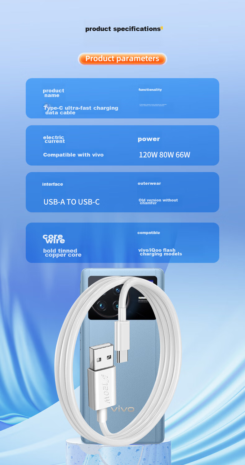 Кабель Trendsetter Type-C 6A 120W, 1 метр, белый