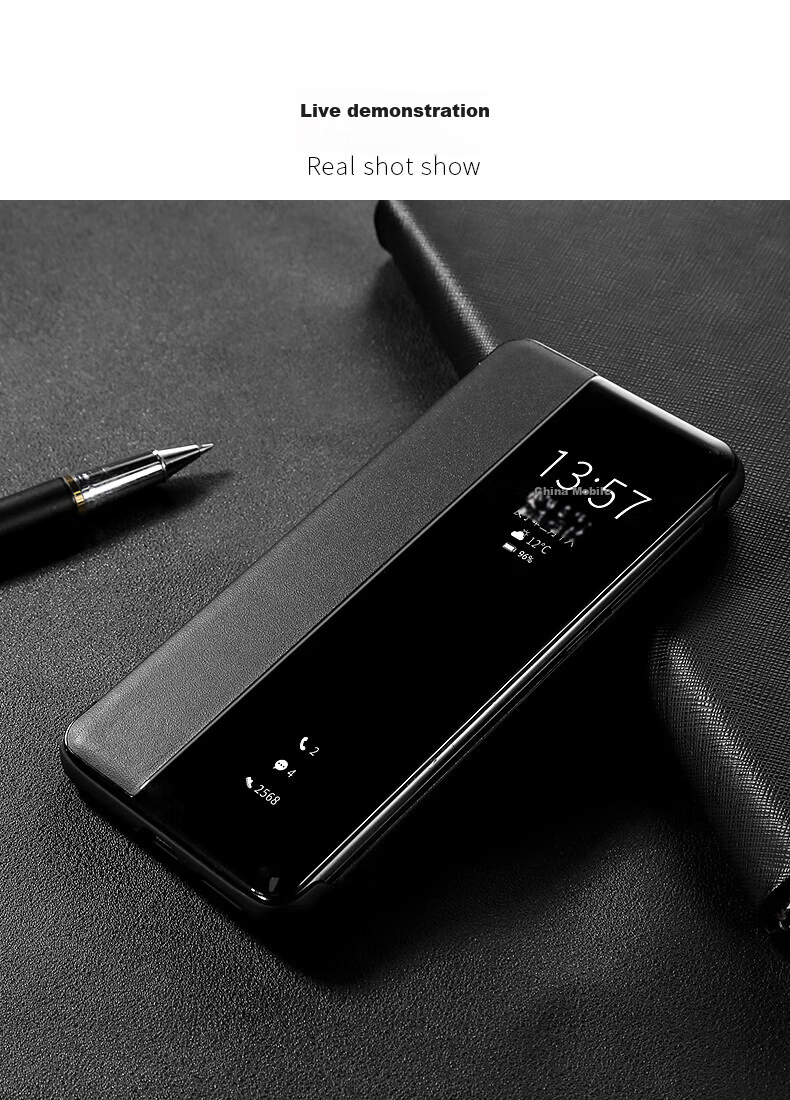 Чехол-книжка Ekakashop Smart View Flip Case для Huawei P40 Pro, защита от падений, бизнес-стиль, кожаный, черный