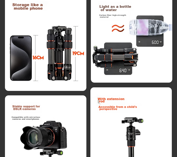Штатив Fotopro M-4C Pro + 42QP из углеродного волокна, портативный, профессиональный, для цифровых камер, с шаровой головкой